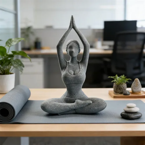 Vista 7 de livelyfish Estatua de dama de yoga, piedra arenisca, figura de yoga para meditación, figuras coleccionables para el hogar, estante del acuario