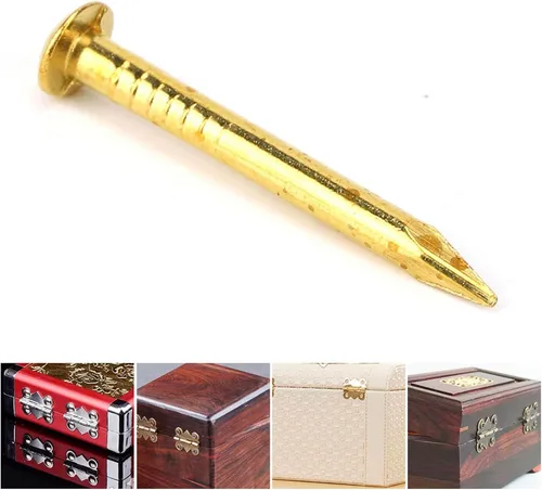 Vista 4 de Oumefar Uñas doradas de cabeza redonda de latón, minimodelo, bisagra de muebles de uñas, 100 piezas para accesorios de hardware, manualidades