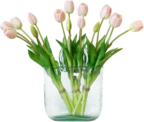 Vista 25 de DUYONE 15 flores de tulipanes artificiales, ramo de látex de tacto real, tulipanes falsos para oficina, boda, fiesta, hogar, cocina, jardín