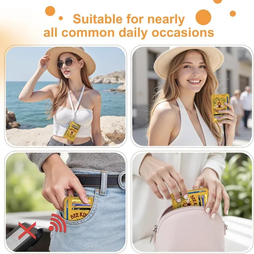 Vista 3 de SEAVILIA Tarjetero de crédito para mujer, cartera RFID para mujer, tarjetero de bolsillo frontal delgado y minimalista, bonito estuche delgado