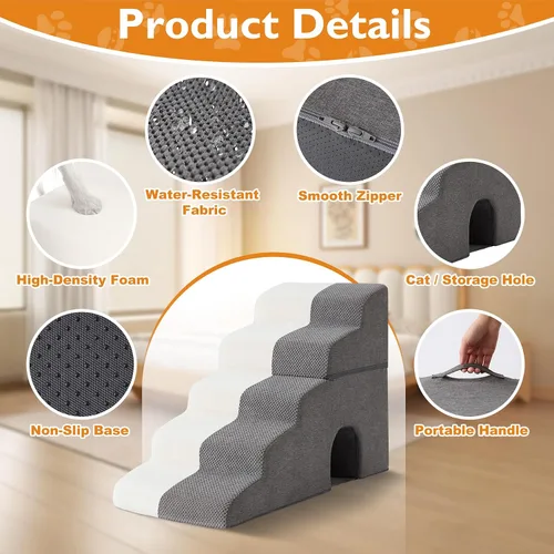 Vista 4 de Ahpmeoa Escaleras para perros para cama de 23 pulgadas de alto, escalones Gris