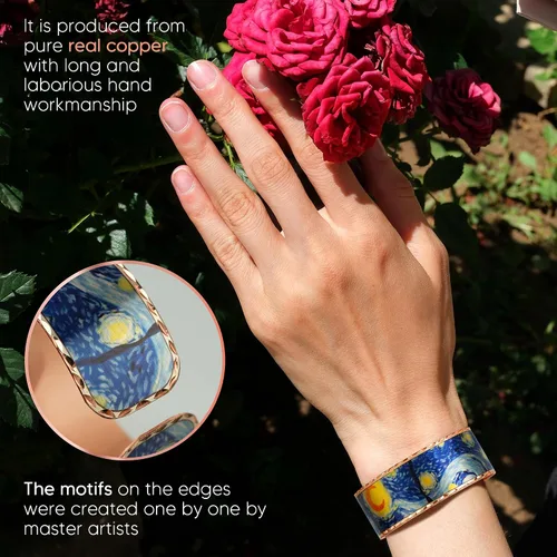 Vista 8 de Moreni Pulsera de cobre para mujer con caja de regalo de madera, regalo de joyería hecha a mano elegante y atemporal inspirado en el arte