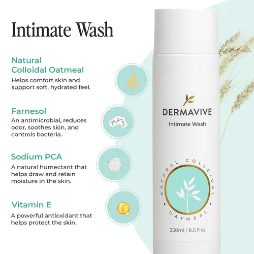 Vista 3 de Dermavive Lavado íntimo, limpiador femenino suave para mujeres, lavado de higiene femenina sin jabón, pH equilibrado y probado por dermatólogos, 8.5