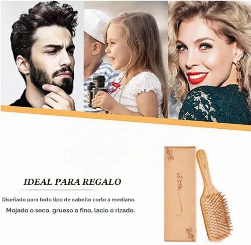 Vista 8 de Cepillo y peines de bambú para cabello largo, grueso, rizado, ondulado, seco o dañado, reduce la rotura, el encrespamiento y los enredos