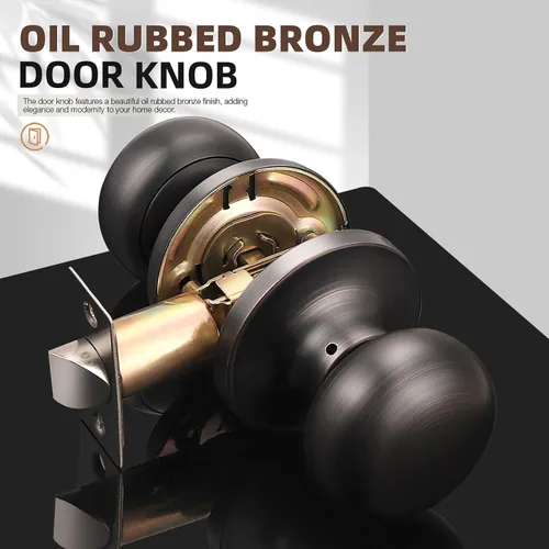 Vista 2 de GOBEKOR 1 paquete de pomos para puerta de paso, pomos interiores de bronce aceitado sin llave, pomo de puerta de armario, perilla de paso redonda