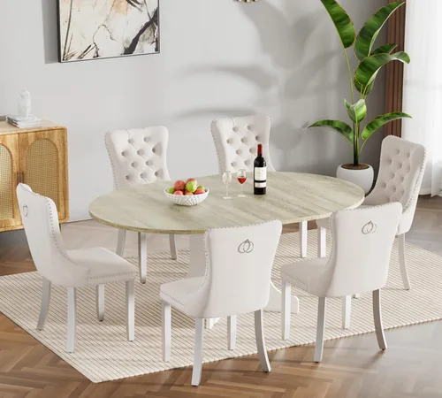 Vista 44 de Juego de mesa de comedor extensible marrón de 63 a 78.74 pulgadas para 4, juego de mesa de comedor de 5 piezas con 4 sillas, mesa de cocina