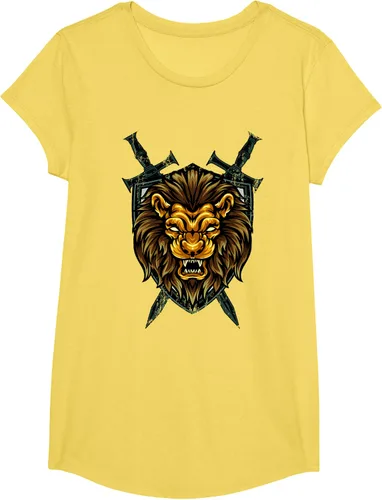 Vista 36 de Camiseta con diseño de caballero medieval renacentista, con diseño de espada de león, Negro, S