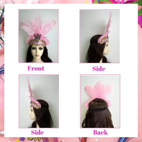 Vista 3 de Mardi Gras Headband, Mardi Gras Headband for Women Girls Showgirl Carnival Feather Headpiece for Hawaii Costume Party