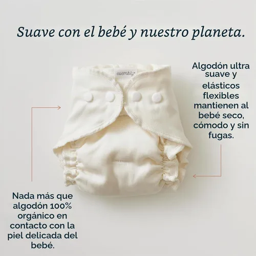 Vista 4 de Set de Paquete de Pañales de Tela Esembly - 3 Forros Internos Absorbentes de Algodón Orgánico y 1 Cubierta de Pañal Exterior Impermeable - Pañales