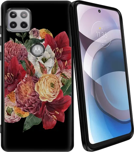 Vista 12 de CasesOnDeck - Funda negra para Motorola Moto One 5G Ace (2021) / Moto One 5G Ace TPU - Carcasa de TPU Gel Flex TPU, serie floral tropical, funda