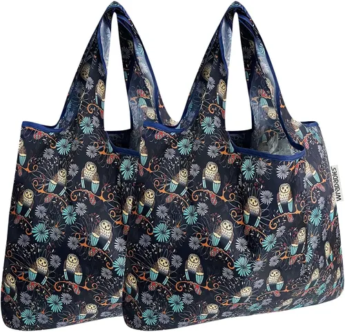 Vista 18 de allydrew Bolsa plegable de nailon para comestibles reutilizable (Set de 2), Ballenas Azules