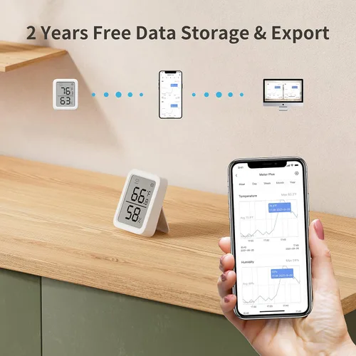 Vista 7 de Termómetro Higrómetro SwitchBot, Medidor de Humedad Interior Bluetooth para el Hogar, Sensor de Temperatura con Control de Aplicación, Gran Pantalla