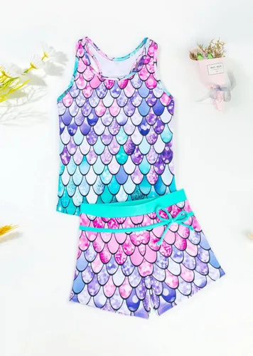 Vista 2 de Traje de baño de verano para niñas pequeñas de dos piezas con shorts estilo boyshort tankini