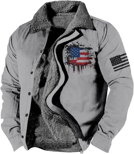 Vista 5 de LOAIHA Chaqueta de invierno para hombre, chaqueta de bandera estadounidense, abrigos occidentales para hombre, con cremallera, forro polar cálido