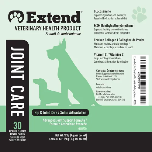 Vista 8 de Suplemento para perros Extend, cuidado de articulaciones para perros, suministro para 1 mes, glucosamina para perros con MSM y ácido ascórbico