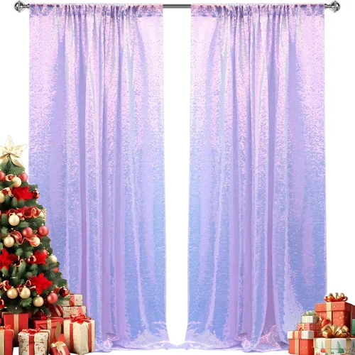Vista 22 de 2 paneles de cortinas de fondo de lentejuelas verdes de 8 pies, cortinas de fondo de fotografía con purpurina para decoración de Navidad, boda