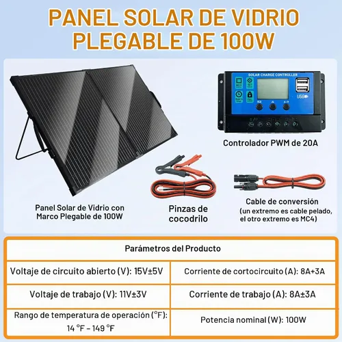 Vista 7 de Kit de panel solar portátil de 100 W, 25% de alta eficiencia tipo N paneles solares plegables con panel de vidrio templado, con controlador de carga