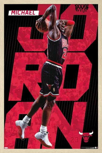 Vista 7 de Trends International Michael Jordan - Póster de pared a rayas, 14.725 x 22.375 pulgadas, versión enmarcada de madera de granero
