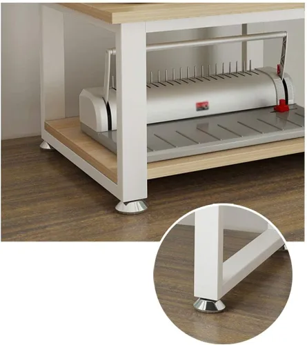 Vista 3 de TOMYEUS Printer Stand MDF Desktop Printer Stand 2-Layer Desktop Scanner Fax Machine Copier Rack for Home and Office Non-Slip Adjustable Foot Support