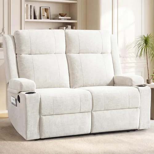 Vista 8 de Sofá reclinable de dos plazas, sofá biplaza con reposapiés ajustable, sillón reclinable de pared para sala de estar, cine en casa y RV (beige)