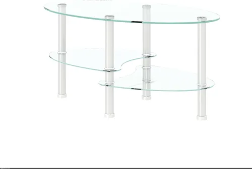 Vista 4 de Mesa de centro ovalada de cristal, moderna mesa de centro transparente con estante inferior, patas de madera, mesa auxiliar auxiliar para sala