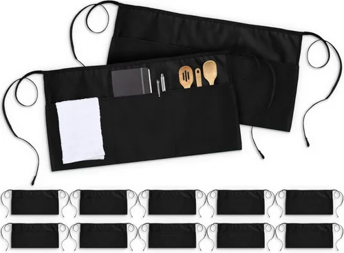Vista 5 de Utopia Wear 12 Pack Server Aprons with 3 Pockets, Waiter and Waitress Waist Aprons for Women with Pockets, Men Short Aprons