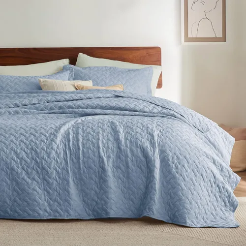 Vista 13 de Bedsure Quilts Twin Size - Lightweight Bedspreads Twin Size with Basket Weave Pattern, Soft Quilt Bedding Set, Grey Comforter Set Coverlet for All