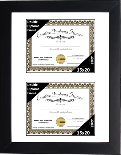 Vista 33 de Creative Picture Frames Marco de diploma doble clásico negro de 6 x 8 pulgadas con vidrio negro y colgador de pared instalado