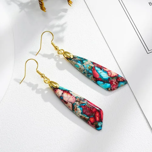 Vista 3 de Aretes de piedra natural para mujer, con piedras curativas, hipoalergénicas, ligeros, colgantes de múltiples estilos, joyería para regalo de fiesta