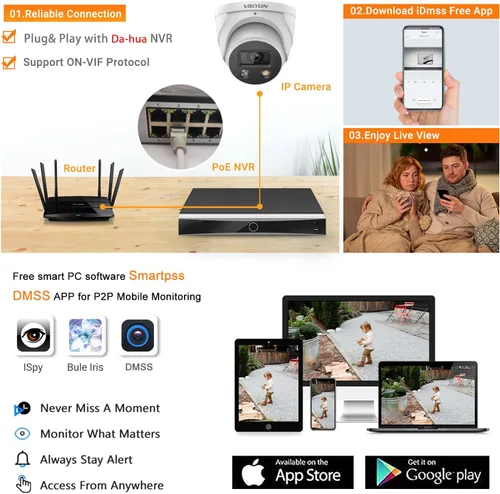 Vista 7 de VIKYLIN 4K 8MP POE IP AI Wizsense Cámara, DMSS/SmartPss Lite, disuasión activa con audio bidireccional, visión nocturna inteligente de doble luz