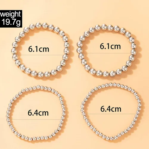 Vista 6 de Xerling 4 pulseras de cuentas doradas para mujer, pulseras de cadena de bolas de estrellas para adolescentes y niñas, pulsera elástica elástica