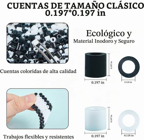 Vista 3 de Fuse Beads - 2000 cuentas de hierro fundido negro de 0.197 in, compatibles con Perler y Hama