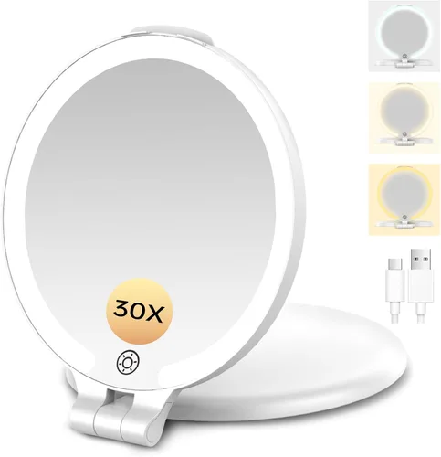 Vista 9 de FUNTOUCH Espejo de maquillaje de viaje recargable de 7 pulgadas, aumento Rosa