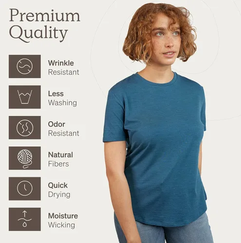 Vista 6 de Nui Organics - Camiseta de lana merino y Tencel Salus para mujer, capa base, tela natural ultrasuave, comodidad durante todo el año, transpirable.