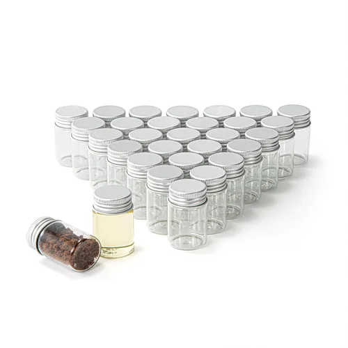 Vista 11 de Viales de vidrio de 80 ml, 14 piezas, con tapa de rosca de aluminio, 14 botellas de vidrio transparente de BKMAMLAB