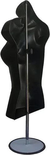 Vista 7 de Maniquí de torso masculino y femenino con soporte de metal, cuerpo con respaldo hueco, apilable, forma de vestido para exhibición de camisetas Negro