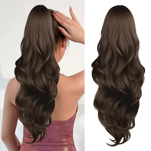 Vista 24 de Extensión de cola de caballo rubio, extensión de cola de caballo con cordón de 20 pulgadas para mujeres, extensiones de cabello de cola de caballo