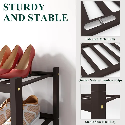 Vista 3 de Smiry Zapatero de bambú para armario, organizador de zapatos de madera de 3 niveles, estante apilable de almacenamiento de zapatos de madera