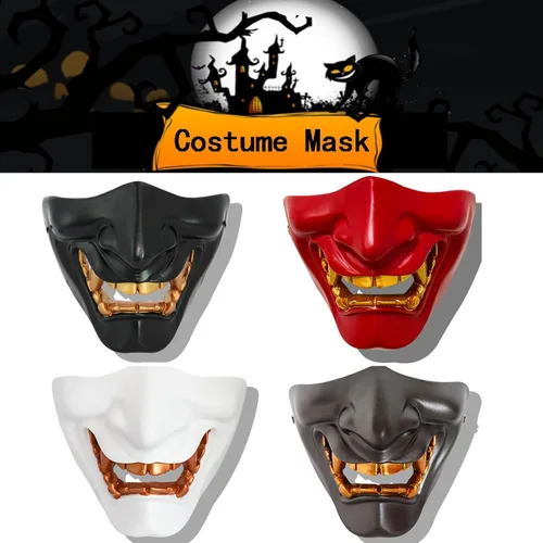 Vista 6 de VPZenar Samurai Oni - Máscara de media cara para cosplay, fiesta, disfraces de Halloween