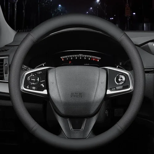 Vista 7 de HAOTULE Funda universal para volante de automóvil, de piel de napa, 15 pulgadas, color negro