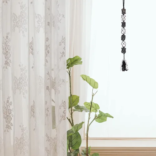 Vista 3 de rockcloud Adorno colgante de selenita de cristal hecho a mano con borlas de piedras de chip, decoración de Fengshui para reiki, curación, yoga