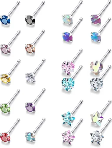 Vista 8 de Piercing para la nariz de 20/0.63 oz, rectos, L/sacacorchos, para la nariz, joyería para mujer, acero inoxidable quirúrgico hipoalergénico