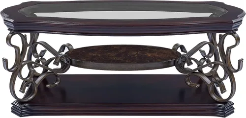 Vista 10 de Henf Mesa de centro tradicional con parte superior de vidrio templado y estante medio, mesa de cóctel vintage con parte superior de vidrio ovalada