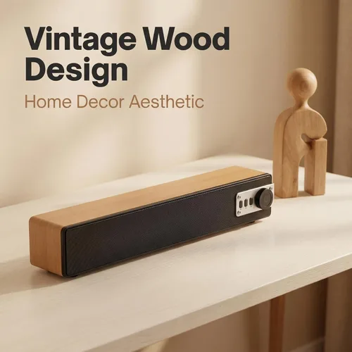 Vista 3 de Altavoz Bluetooth de madera retro con ruido blanco, sonido estéreo RMS de 10 W, altavoz de audio para el hogar, BT5.3/AUX/TF/USB/FM, altavoz