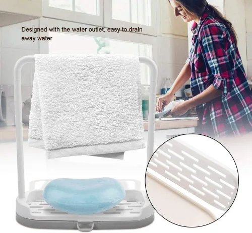 Vista 3 de Toallero de cocina para encimera de cocina, soporte para trapo, soporte para trapo, barra desmontable de cocina, toallero, organizador de Gris