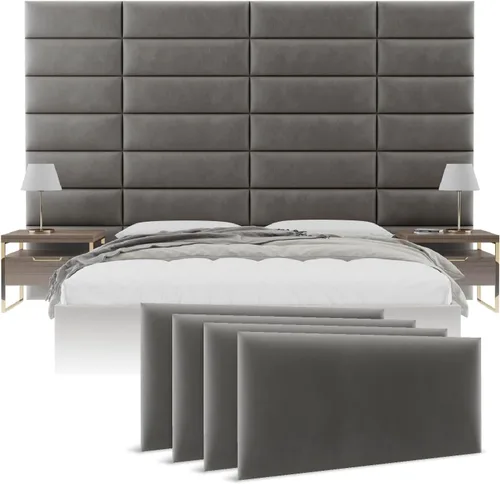 Vista 45 de Vänt - Paneles tapizados de pared, cabeceros de pared tamaño Queen/Full, color beige boucle, juego de 4 paneles