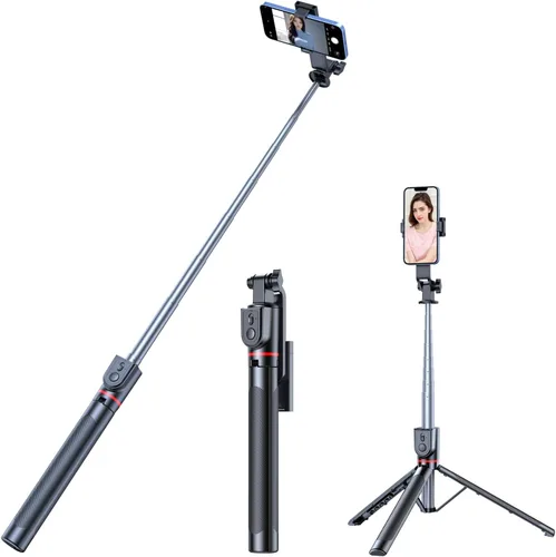 Vista 8 de Palo selfie con luz, trípode extensible todo en 1 con control remoto inalámbrico desmontable, soporte portátil para teléfono celular, trípode ligero