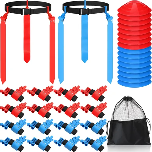 Vista 13 de Wettarn Cinturones de fútbol con bandera, ajustable, con bolsa de conos, para jóvenes, adultos, niños, equipo de entrenamiento de equipo deportivo