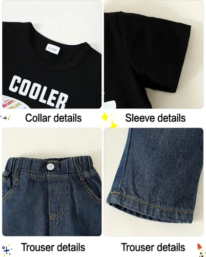 Vista 6 de YALLET Toddler Boy Clothes 1-5T Boys Outfits Infant Short Sleeve T-Shirt Ripped Jeans 12 18 24 Months Baby Clothing Pants Set