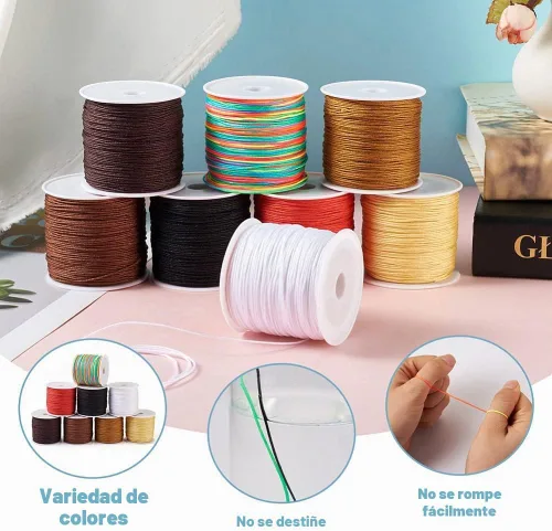 Vista 4 de Cheriswelry 8 rollos de 49 yardas/rollo de 0.031 in de hilo de nailon para macramé, cordón de nudo chino para pulsera tejida personalizada